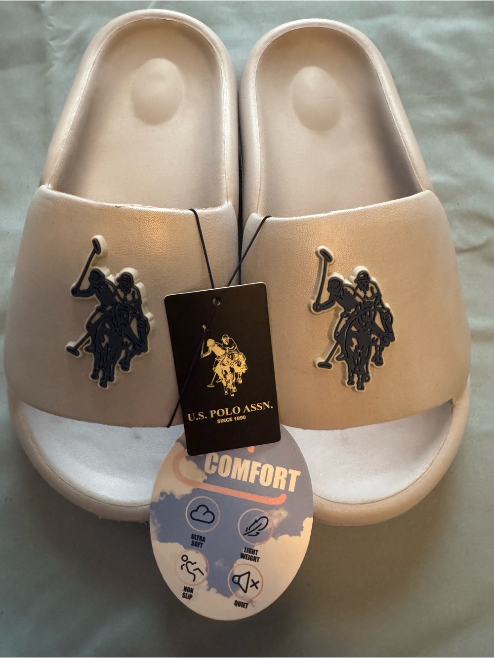 U.S. Polo Assn. Cream Slide Slides-Size 7-8
